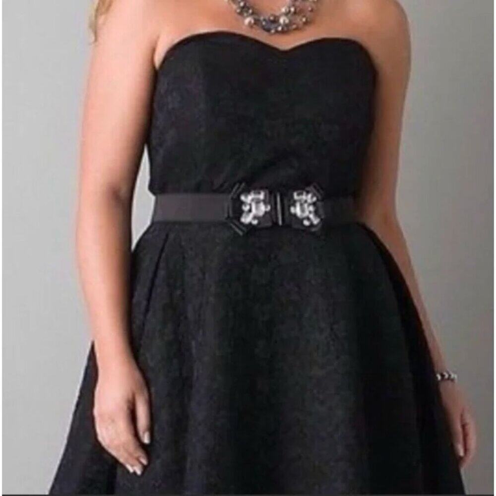 Lane Bryant Black Lace fit and flare dress rhinestone stretchy jeweled belt Wome